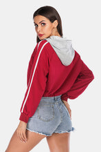 SIDE STRIPE DRAWSTRING CROPPED HOODIE