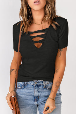 STRAPPY RIBBED KNIT TEE