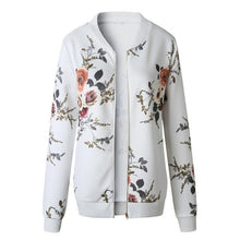 #Fashion Flower Leaves Printing Women Jacket Long Sleeve Lady Baseball Sports Outwear Overcoat Jacket Zipper Coat chaqueta mujer - funshirtsusa