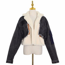 #TWOTWINSTYLE Patchowrk Lambswool Denim Jacket For Women Lapel Long Sleeve Tassel Casual Coat Female 2020 Winter Fashion New - funshirtsusa